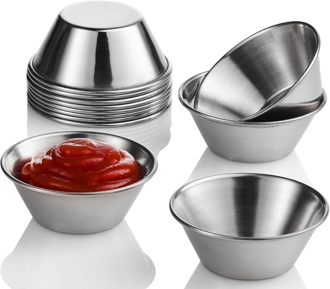 Nechtik Small Sauce Cups, Stainless Steel Ramekin Dipping Sauce Cup, Commercial Grade Individual Round Condiment cups (12, 1.5 oz.)