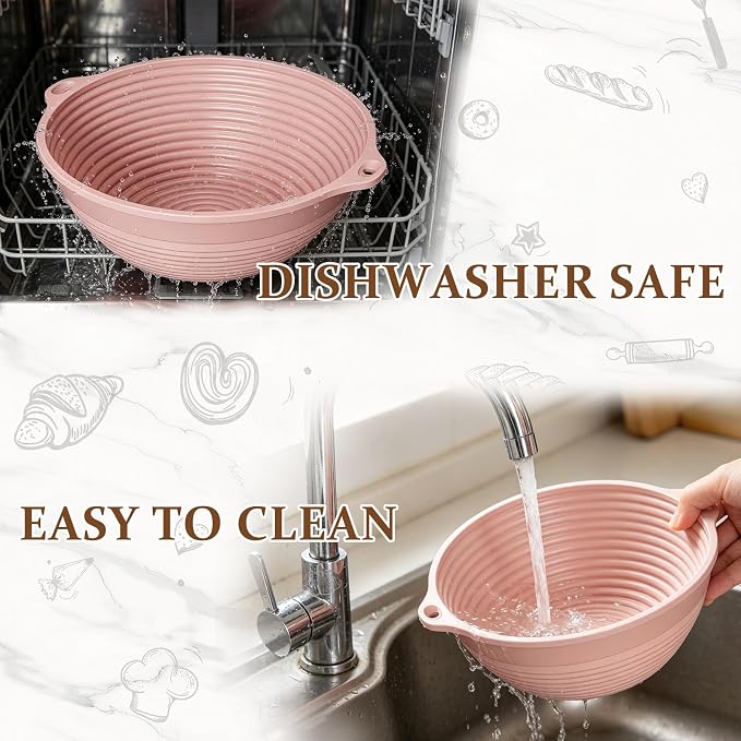 4Pcs Silicone Bread Proofing Basket, 9" Collapsible Sourdough Banneton with Dual Handles, Non-Stick Round Dough Proofing & Baking Bowl, Easy Clean, Oven Safe, BPA Free