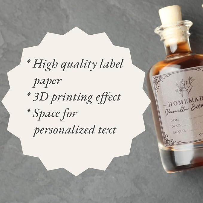 3 * 3 inch Vanilla Extract Labels - 12Pcs Square Homemade Vanilla Extract Stickers, Holiday Gift Stickers for Handcrafted Vanilla Bottles Tags, Fits 2oz, 4oz, 8oz or 16oz Bottles (3x3, 12, Count)
