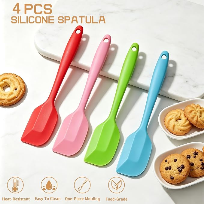 Silicone Spatula, 11 inch Large Rubber Spatulas Heat Resistant Non-Stick Flexible Kitchen Spatulas with Stainless Steel Core Scraper for Cooking, Baking, Mixing Tool (4-Piece)