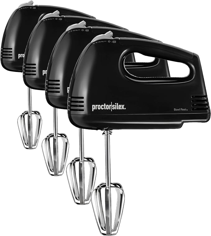 Proctor Silex Easy Mix 5-Speed Electric Hand Mixer with Bowl Rest, Compact and Lightweight, 100 Watts of Peak Power, Black (62507PS) (Pack of 4)