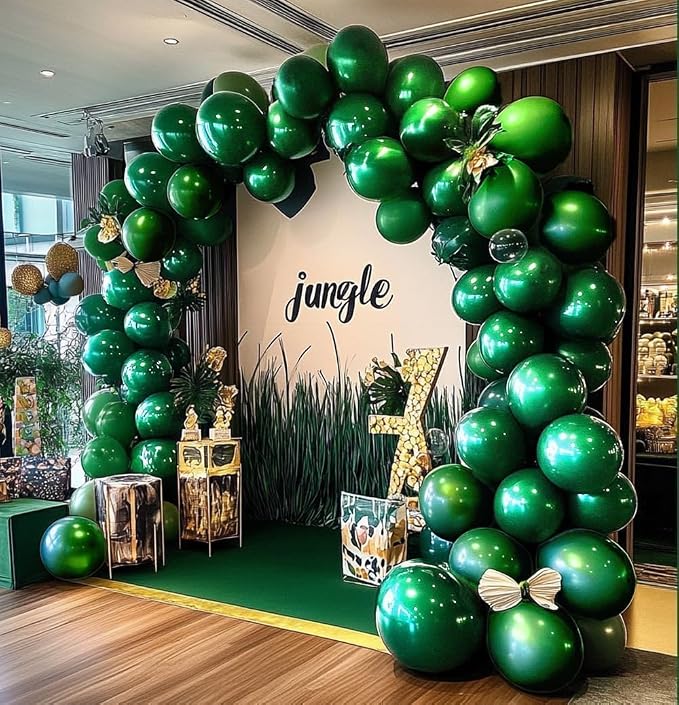 Dark Green Balloons Double Stuffed Emerald Forest Green Balloon Arch Different Sizes 18/12/5in Metallic Balloons for Jungle Birthday Baby Shower Graduation Day Decorations
