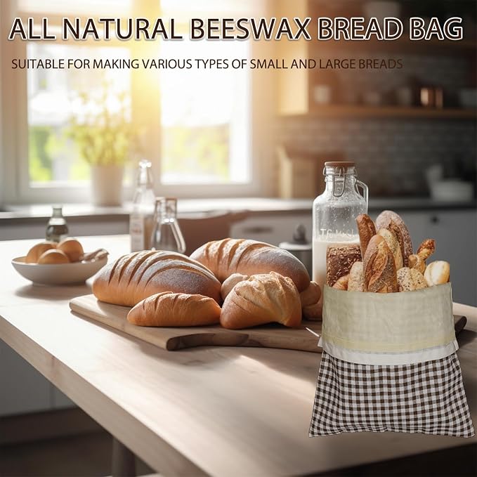 LURKA Beeswax Bread Bags, Reusable Cotton Linen Storage Bags for Sourdough, Extra Large, 2 Pack (B Style)