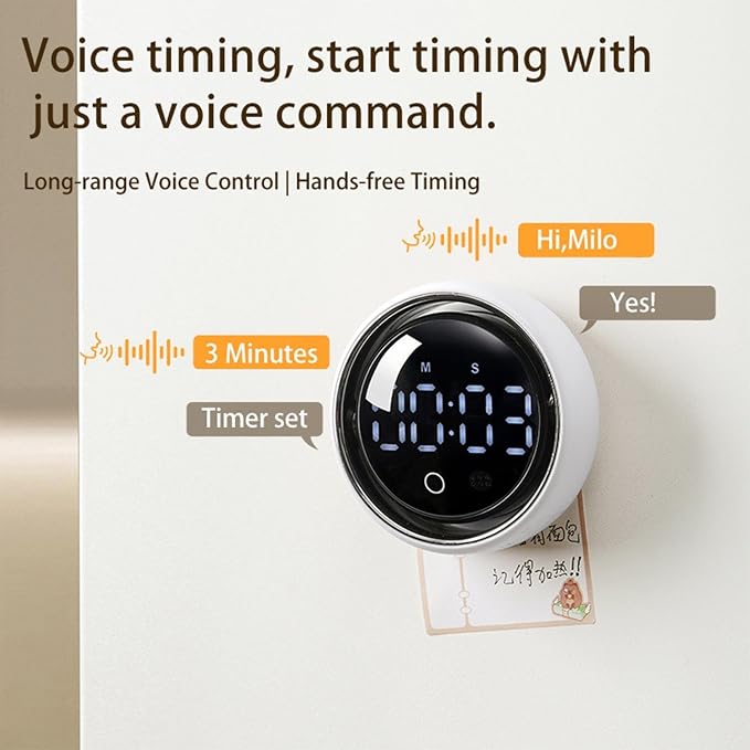 Magnetic Kitchen Timer - Smart Voice Activated Countdown Device | Digital Rotary Knob Magnet Timer | for Adults Chefs Student Study Fitness Baking Learning Teaching