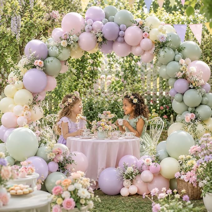 Pink Purple Green Balloon Arch Kit, 122Pcs Dusty Pink Light Green Macaron Yellow Pastel Balloons for Kids Girl Flower Party Decorations Spring Baby Shower Wedding Engagement Fairy Birthday Supplies