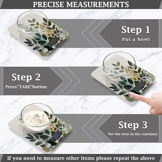 Food Scale Kitchen Scale for Baking Cooking Digital Food Weighing Measuring Scale Small Waterproof Electric Food Scale Beige Boho Style Leaves