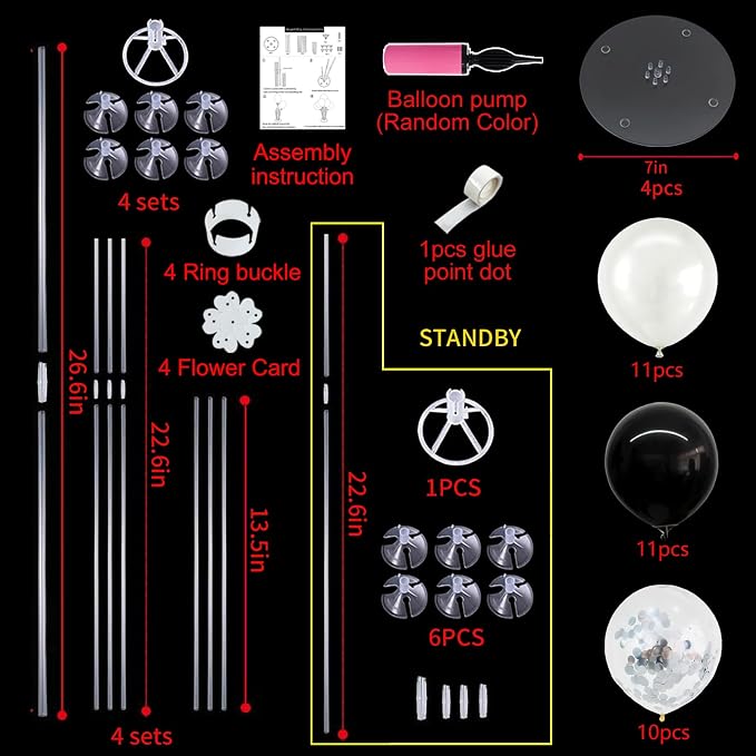 TONIFUL 4 Set Black and White Balloon Centerpiece for Table, Balloon Stand Kit for Birthday, Anniversary, Wedding, Halloween and Black White Party Decorations,2026 Graduation Decorations,Retirement