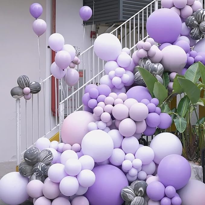 Voircoloria 130pcs Pastel Purple Balloons Different Sizes 18" 12" 10" 5" Light Purple Latex Balloon Garland Arch Kit for Birthday Baby Shower Graduation Wedding Gender Reveal Party Decorations