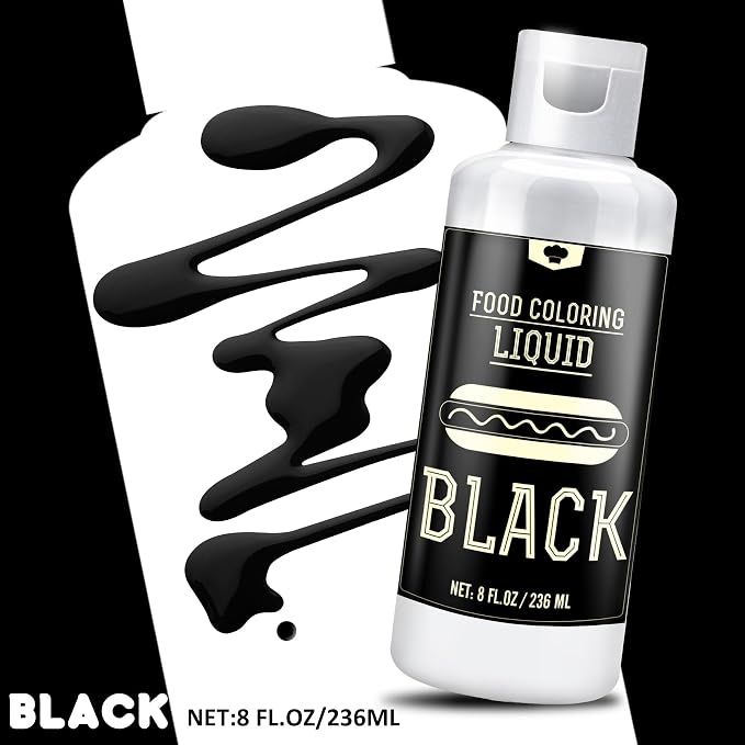 Food Coloring for Halloween - 240ml Liquid Vivid Food Coloring for Baking, Cake, Icing, Cookie, Fondant and Macaron - Tasteless Concentrated Food Color Dye for DIY Soap Making and Crafts (Black)