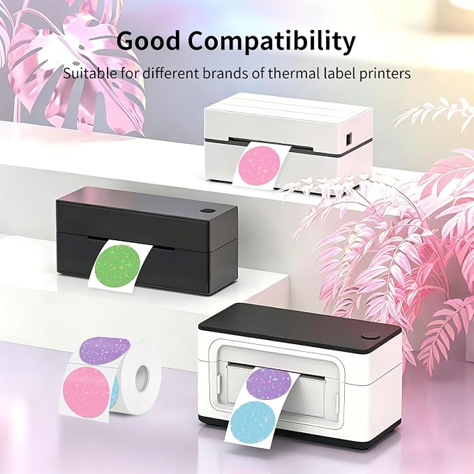 2''Holographic Thermal Label,Round Self-Adhesive Direct Thermal Label,for DIY Logo Design,Name Tag (300/Roll Multicolor)
