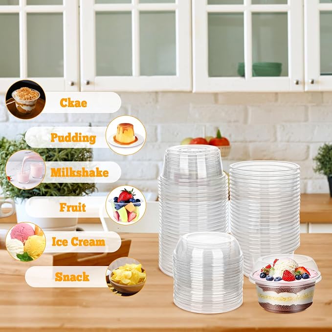 Ysglory 50 Pack 12 oz Plastic Dessert Cups Clear Acai Bowls with Lids Disposable Fruit Parfait Cups Containers With Spoon for Cupcake Yogurt Pudding Yogurt Parfait Smoothie