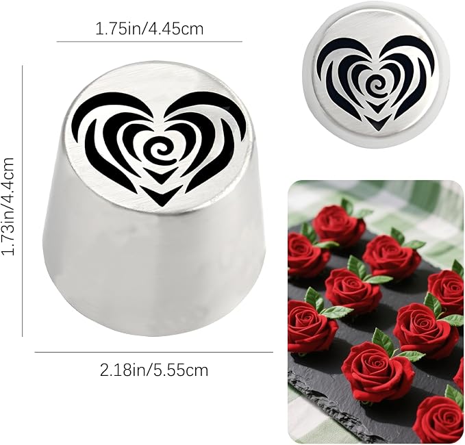 2Pcs 2025 NEW Russian Piping Tips Extra Large – Heart-shaped Rose Flower Piping Tips, Stainless Steel Nozzles Set for Cake Decorating, Cupcakes, Cookies and Desserts– Professional Baking Tools