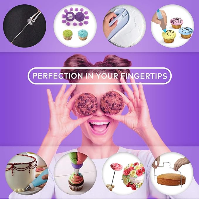 Cake Decorating Kit,137pcs Cake Decorating Supplies with Cake Turntable for Decorating,Pastry Piping Bag,Russian Piping Tips Baking Tools, Cake Baking Supplies for Beginners(Pink)