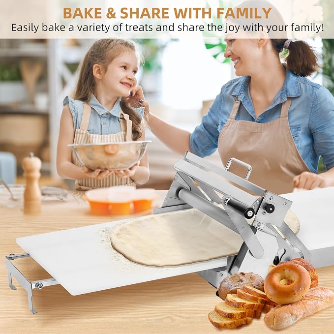 Folding Dough Sheeter (15.8"), Countertop Dough Sheeter, Dough Sheeter, Manual Dough Sheeter, Adjustable Thickness, Stainless Steel Dough Roller Machine, Bread, Pizza, Cookies, Pie (1 Rolling Board)
