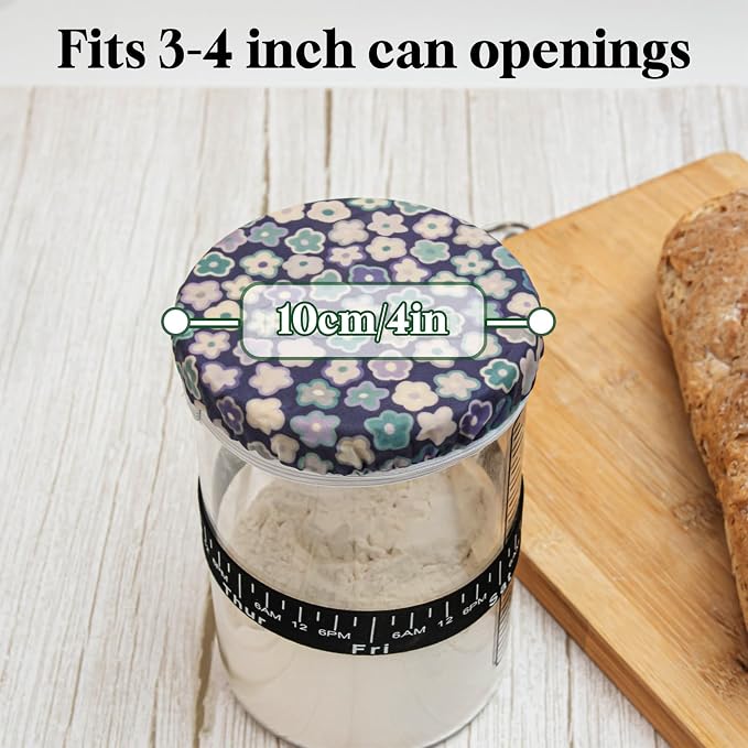 6Pcs Sourdough Starter Jar Cover 4 IN,Reusable Beeswax Bowl Covers,100% Organic Cotton & Natural Beeswax,Cotton Bread Fermentation Container,Bread Baking Supplies,Suitable for 3-4 In Mason Jars