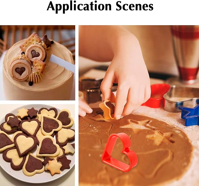Cookie Cutter Set 24 PCS, Heart Star Round Shapes Cookie Cutters Mold Plastic Homemade Mini Biscuit Cutters Sandwich Cutter for DIY, Kitchen, Baking, Birthday, Pancake Maker Supplies 2 Inch