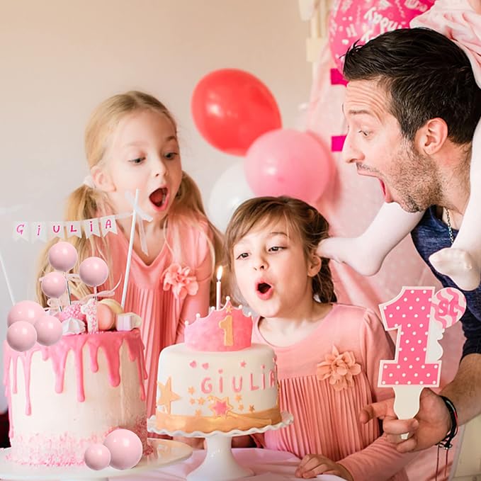 30 PCS Balls Cake Topper DIY Cake Insert Toppers Ball Cake Picks Cupcake Topper for Birthday Party Baby Shower Wedding Cake Decoration（Pink）