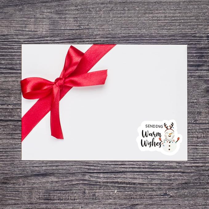 Wailozco 200 PCS Sending Warm Wishes Snow Man Stickers,Cute Small Business Envelopes Stickers for Business Packages/Handmade Goods/Bags,Christmas Theme Small Shop Business Stickers for Envelopes Seal