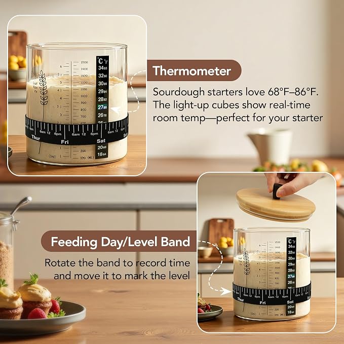 50oz Sourdough Starter Jar Kit, Wide Mouth Sourdough Jar | Sourdough Starter Kit & Sourdough Bread Baking Supplies for Sour Dough Bread, Sour Dough Starter Jars for Beginners(2 Pack)