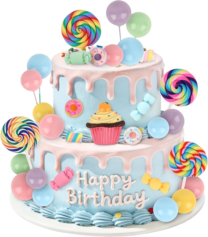 33PCS Candyland Cupcakes Toppers Candy Cake Topper with Donut Lollipop Candy Cakes Colorful Candyland Cake Decoration for Kids Sweet Themed Birthday Party Supplies