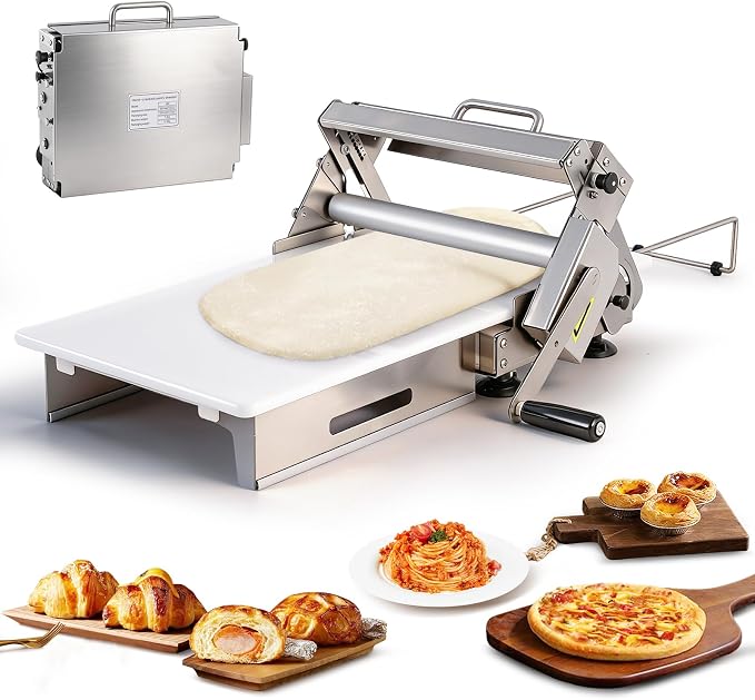 Folding Dough Sheeter 12" Dough Roller Machine Adjustable Thickness Stainless Steel Pastry Sheeter for Pizza, Croissant, Puff Pastry, Fondant and Home Baking