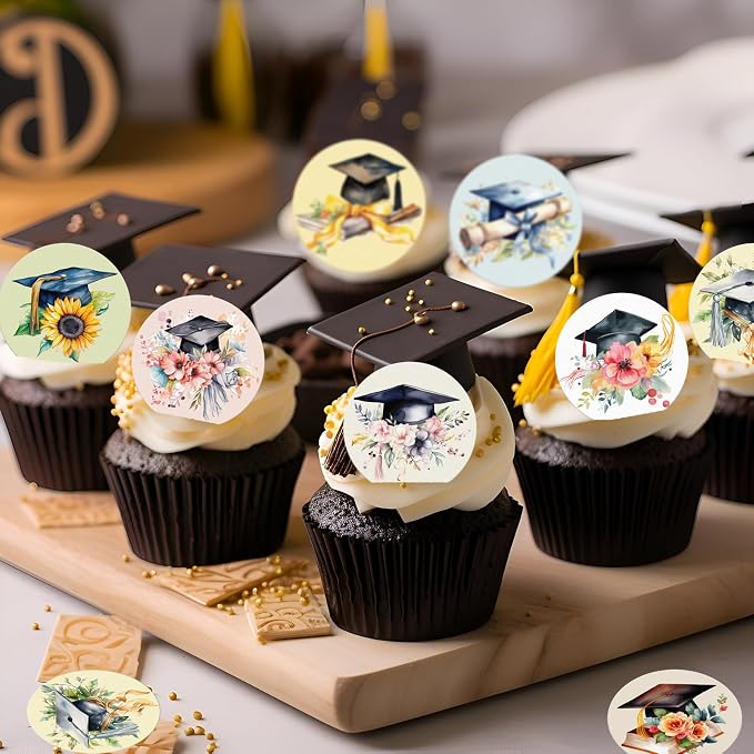 36pcs Edible 2026 Graduation Cupcake Toppers Wafer Paper Grad Cap Diploma Cake Decorations Edible Class of 2026 Cupcake Picks for 2026 Graduation Theme Party Cake Decor Supplies