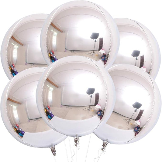 KatchOn, Large Metallic Silver Balloons - Pack of 6 | 4D Round Silver Foil Balloon for Birthday Decorations | Shiny Foil Balloons for Anniversary, Engagement, Bridal Shower, Ramadan Decorations