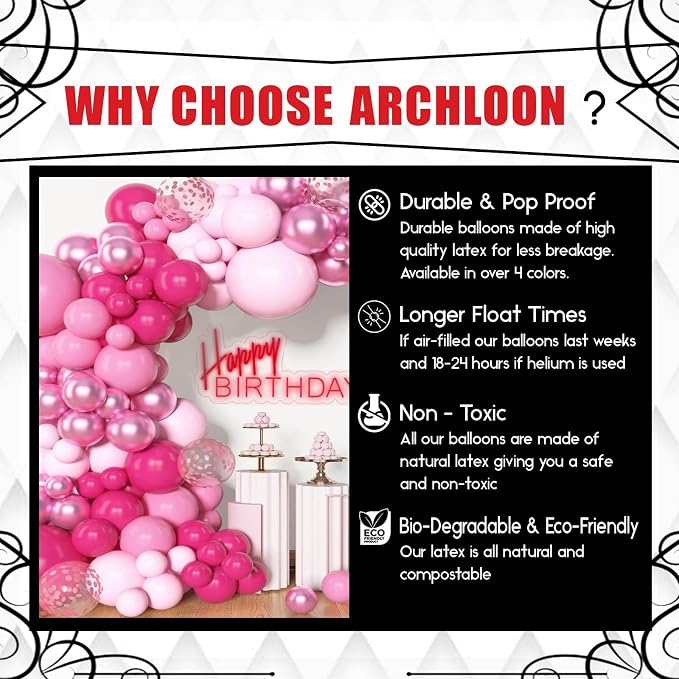 Archloon Pink Balloons Arch Kit, 157Pcs Hot Pink Balloon Garland Kit Metallic Rose Gold Confetti Balloons for Birthday, Wedding, Princess Theme, Engagements, Baby Shower, Anniversary Party Decoration