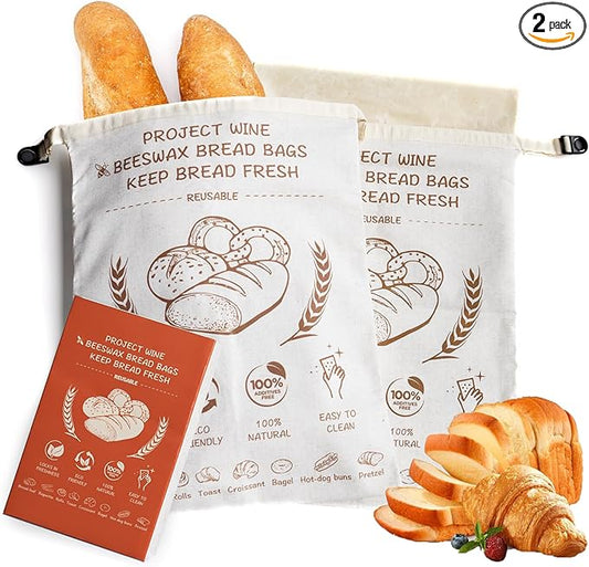 Beeswax Bread Bags for Sourdough & Homemade Bread - Reusable Natural Cotton Bees Wax Bags to Keep Bread Fresh, Refrigerable & Portable - XL 17x13 Inch Upgraded Large - Capacity Design（2 Pack ）
