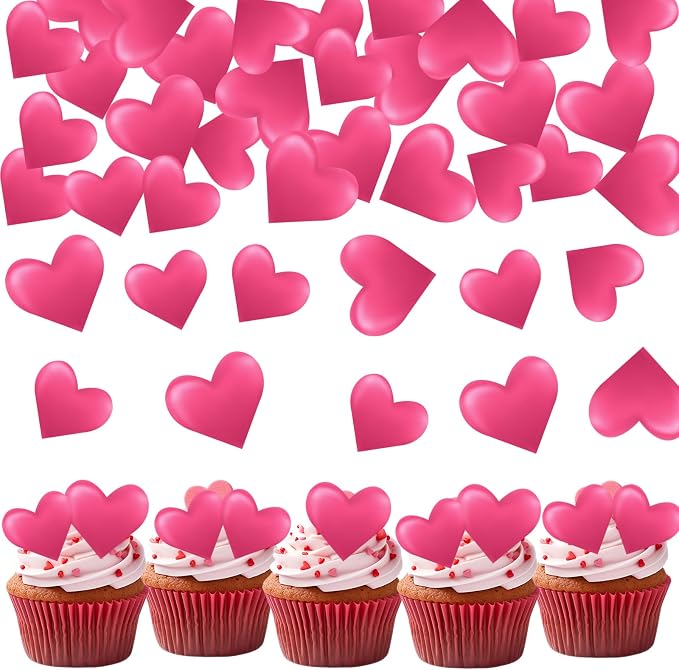 44PCS Edible Valentines Day 3d Heart Cupcake Toppers Rose Pink Heart Cupcake Picks Happy Valentine's Day Heart Cake Decor for Valentine's Day Theme Party Decoration Supplies