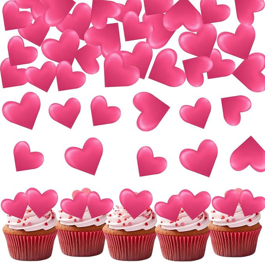 44PCS Edible Valentines Day 3d Heart Cupcake Toppers Rose Pink Heart Cupcake Picks Happy Valentine's Day Heart Cake Decor for Valentine's Day Theme Party Decoration Supplies