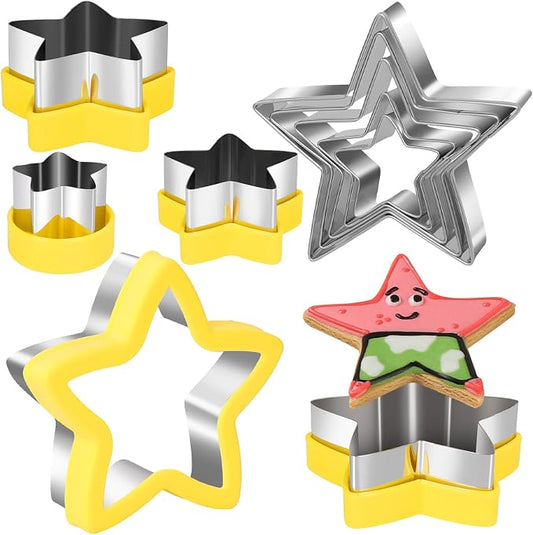 10-Piece Star Cookie Cutters Set, Food Safe Stainless Steel Baking Tools, Multi Size Cookie Cutters for DIY Baking, Fondant, Sandwiches, Holiday Party Treats