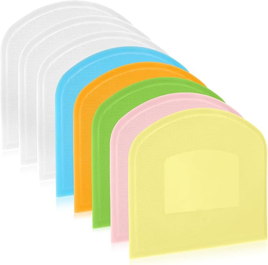 JJUNW 8Pcs Dough Cutter Bench Scraper for Baking, Flexible Dough Scraper Food-safe Plastic Dough Scraper Tool for Bread Cake Dough Fondant Icing