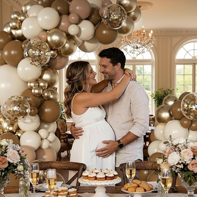 Brown Balloon Garland Arch Kit, 126Pcs Neutral Brown Gold and Sand White Balloons for Birthday Bear themed Baby Shower Bridal Shower Party Decorations