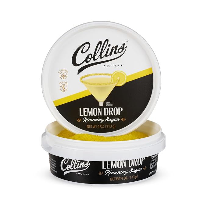 Collins Lemon Drop Cocktail Sugar, Enhance Lemon Drops, Sidecars, Spritzes, Citrus Cocktails, Glass Rimming Sugar for Drinks 4oz