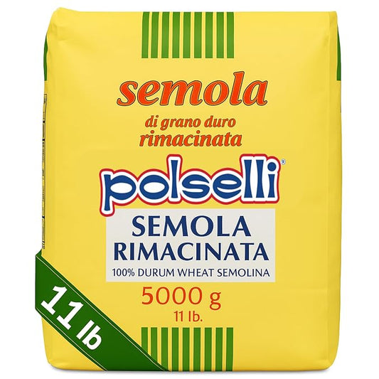 POLSELLI Italian Semola Flour, Fine Ground Semolina Rimachinata, 5 kg | Fine Ground Durum Wheat Flour For Fresh Pasta, Bread, & Baking, All-Natural, Unbleached, Non-GMO, Product Of Italy