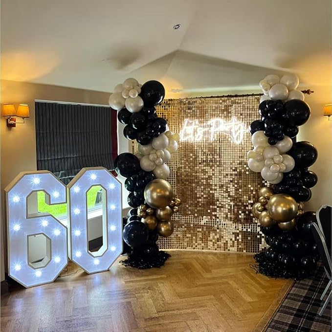 Black Gold White Balloon Arch Kit, Double Stuffed Pearl Sand White Black Chrome Gold Confetti Balloon 22 18 12 10 5 Inch Balloons Garland Kit for Birthday Graduation New Years Party Decoration