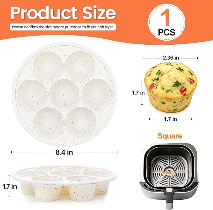 Vinino Silicone Air Fryer Muffin Pan with Reinforced Frame, Egg Bite Mold | 7 Cup Air Fryer Accessories, Silicone Muffin Pans for Oven, Perfect for Egg Bites, Muffins, Tarts and Quiche, BPA-Free, Cream