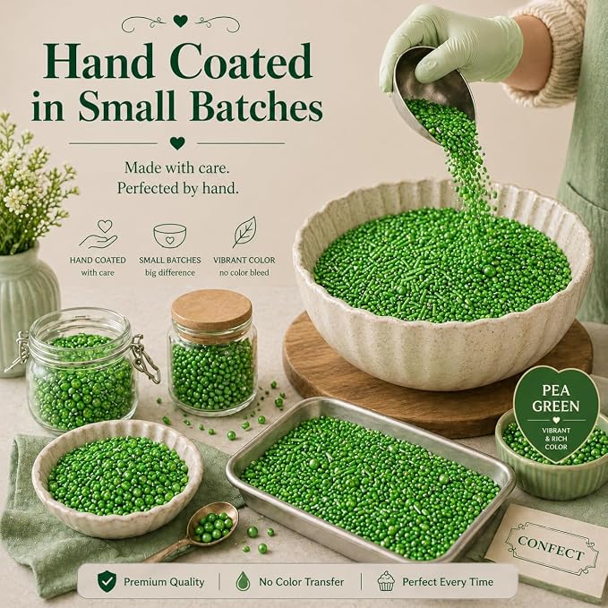 Confect Christmas Sprinkles for Cakes & Cupcakes – Party in Park Pea Green Sprinkles – Edible Celebration Mix with Dragees, Jimmies & Sparkling Sugar – Holiday Baking Decoration – Vegan, Gluten-Free, Nut-Free, Soy-Free, Dairy-Free , Handcrafted Sprinkl...