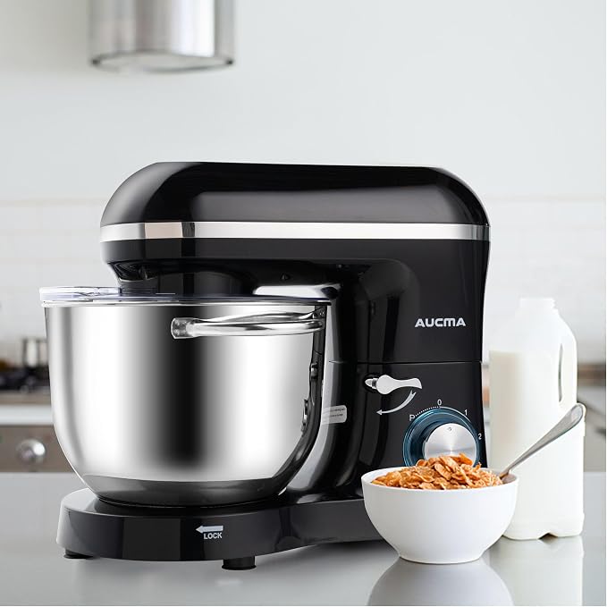 Aucma Stand Mixer,6.5-QT 660W 6-Speed Tilt-Head Food Mixer, Kitchen Electric Mixer with Dough Hook, Wire Whip & Beater (Black, 6.5QT)