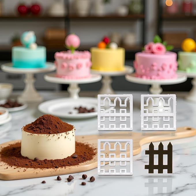 4 Pcs Plastic Fence Fondant Molds Cookie Cutter Mold Fondant Cake Cutting Molds for Baking Room Coffee Shop Cookie DIY Cake Border Decoration Baking Tools and Accessories, Bakeware（White）
