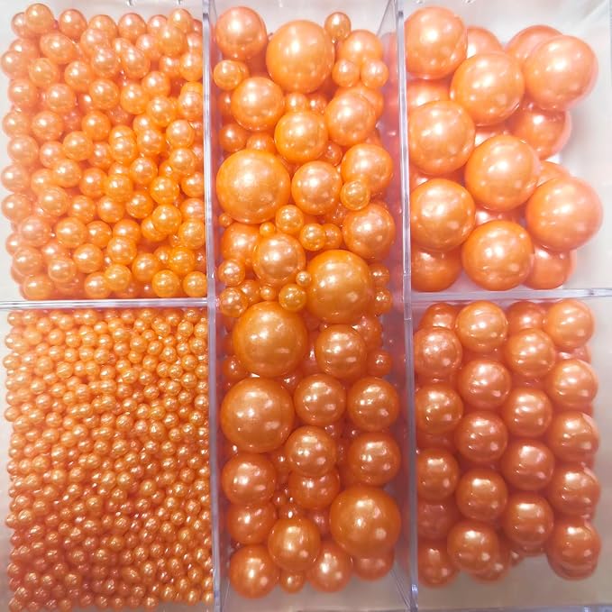 Edible Orange Pearl Sprinkles for Cake Decorating, Mixing 4 Sizes Sugar Cupcake, Ice Cream, Donuts, Macaron Toppings Supplies 90g/ 3.17oz