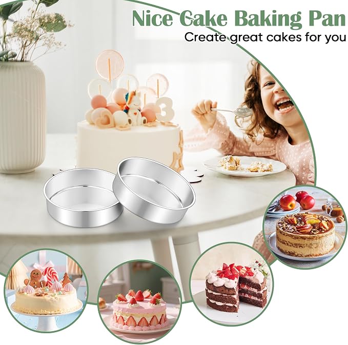 TeamFar 7 Inch Cake Pan Set of 3, Stainless Steel Round Layer Cake Baking Pans Tins for Birthday Wedding, Non-Toxic & Heavy-Duty, Mirror Finish & Leak Proof, Oven & Dishwasher Safe