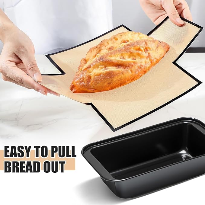 4 Pcs Loaf Pan with Liners Set 8 x 4 Inch Non-stick Bread Pan and Silicone Loaf Liners for Homemade Baking Carbon Steel Rectangular Baking Tray for Kitchen Sourdough Sandwich Home(Black)