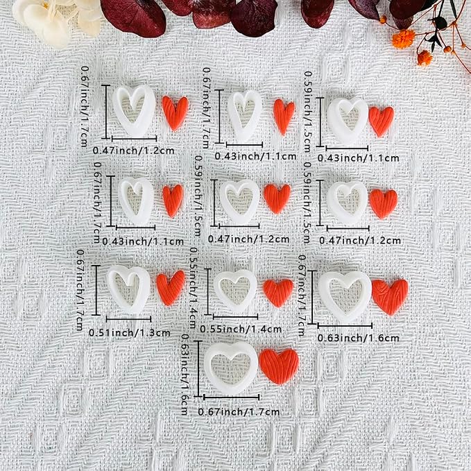 Xaekicr Heart Shape Polymer Clay Cutters Set – 10PCS Clay Earring Cutters for Polymer Clay Jewelry Making, Valentines Day Clay Tools and Molds for DIY Crafts