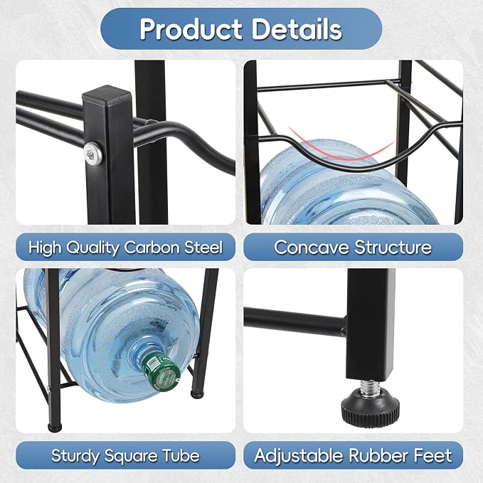 5 Gallon Water Bottle Holder 4 Tier Water Jug Holder Heavy Duty Water Cooler Storage Rack Detachable Water Dispenser Stand for Kitchen Office Garage Black