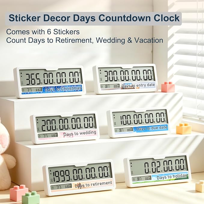 Digital Countdown Timer Clock 9999 Days Calendar Timer, Custom Past Date Countup & 6 DIY Writeable Stickers, Magnetic Count Down Clock for Retirement Wedding Pet Memorial Vacation Classroom Lab