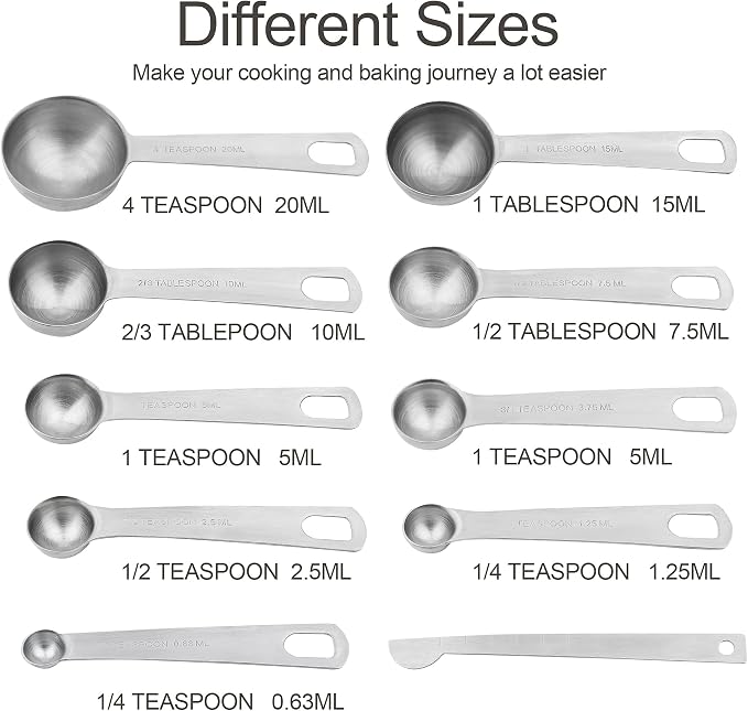 Measuring Cups and Spoons Set, 18/8 Stainless Steel Measuring Cups and Spoons for Kitchen & Baking, Heavy Duty Metric & US 8 Measuring cups, 9 Measuring Spoons Set
