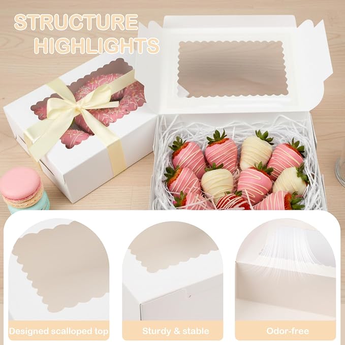OAMCEG 30 Pack Cookie Boxes with Window, 8x6x2.5 Inch Bakery Treat Boxes for Christmas Holiday Gift Giving, Desserts, Donuts, Pastries-White