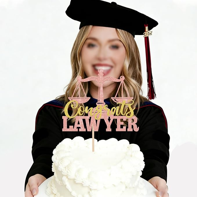 1 Pack Congrats Lawyer Cake Topper Glitter Class of 2026 Law School Survivor Cake Pick 2026 Graduation Cake Decorations for 2026 Lawyer Graduation Party Supplies Rosegold